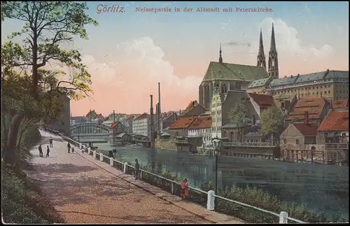 AK Görlitz: Neissepartie in der Altstadt mit Peterskirche, GÖRLITZ 18.3.1916