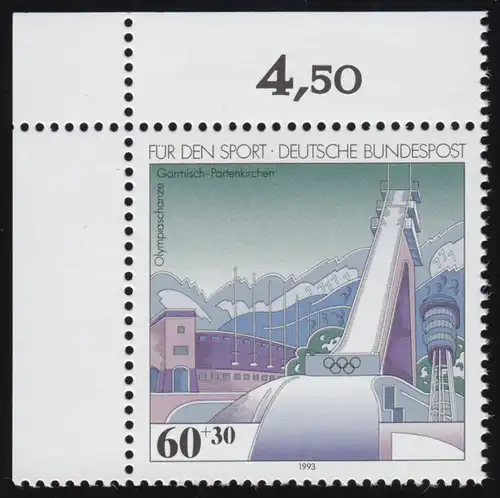 1650 Sporthilfe 60+30 Pf Olympiaschanze ** Ecke o.l.