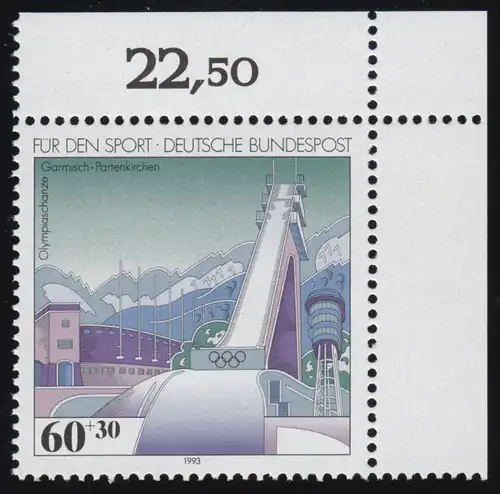 1650 Sporthilfe 60+30 Pf Olympiaschanze ** Ecke o.r.