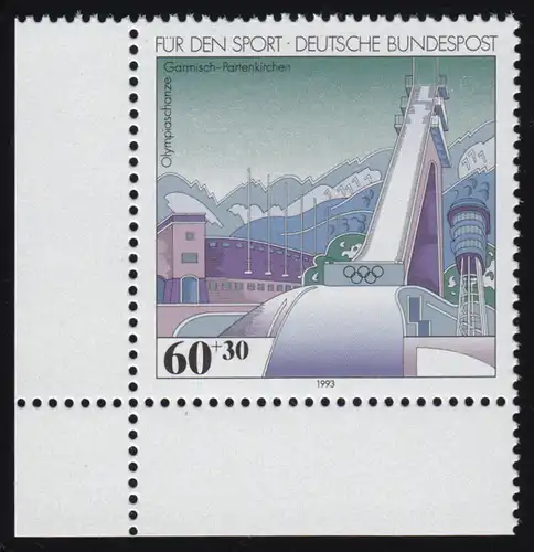 1650 Sporthilfe 60+30 Pf Olympiaschanze ** Ecke u.l.