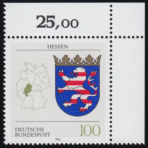 1660 Hessen 100 Pf ** Ecke o.r.