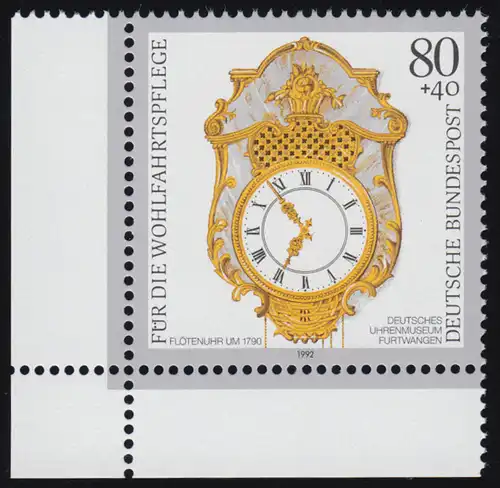 1633 Wofa Flötenuhr 80+40 Pf  ** Ecke u.l.