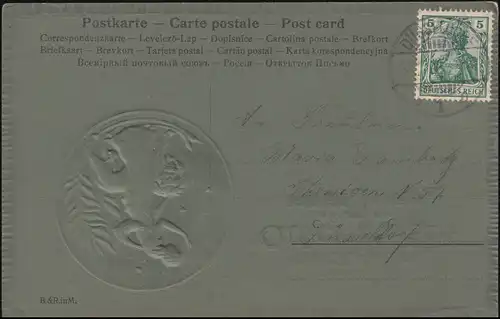 AK Prägekarte Jugendstil Neues Jahr: Frau mit Löwe, DÜSSELDORF, um 1900