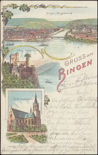 AK Gruß aus Bingen Bingerbrücke Rheinstein St. Rochuskapelle, WINDESHEIM 13.8.00