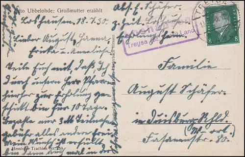 Landpost Loshausen / Treysa (Bz. Kassel) Land, TREYSA 19.7.1930 auf AK 