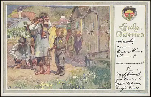 AK Gemälde Osterbräuche Kinderkonzert, BADEN NIEDER-ÖSTERREICH 20.2.1913