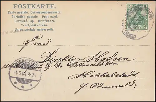 AK Bingerbrück Panorama, per Bahnpost ZUG 314 nach MICHELSTADT 4.6.1904