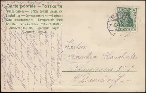 AK Prägekarte Jugendstil Blume / Medaillon Dorfidylle, RATH 21.8.1906 