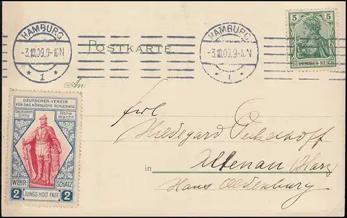 AK Gruß aus dem Rathsweinkeller HAMBURG 3.10.1909, Vignette Nördliches Schleswig