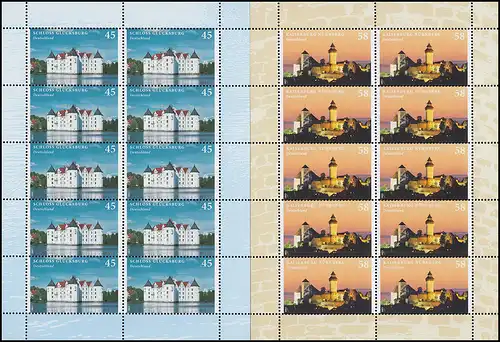 2972-2973 Schloss Glücksburg und Kaiserburg Nürnberg - Zehnerbogen-Satz **