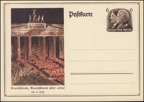 P 250 Gedenkpostkarte Hindenburg und Hitler 6 Pf braun, ** wie verausgabt