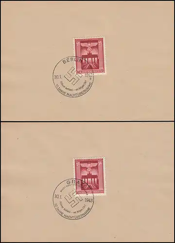 829 Saisie du pouvoir sur 2 modèles de timbre correspondant SSt BERLIN et GRAZ 30.1.43