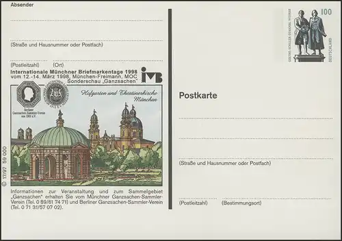 P158I-1997/17 Ganzsachen-Sammler-Vereine Briefmarkentage München 1998 **
