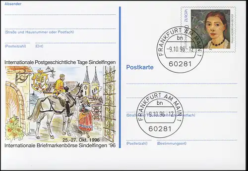 PSo 44 Bourse des timbres Sindelfingen Pokrieger 1996, VS-O Frankfurt 09.10.1996