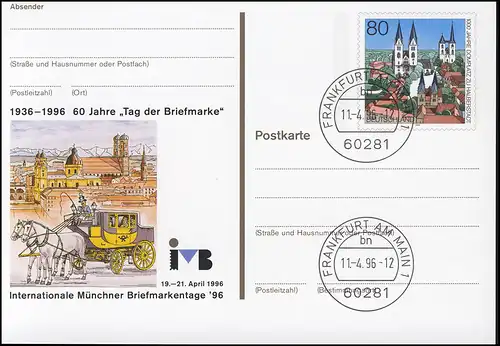 PSo 41 Briefmarkenbörse München Tag der Briefmarke, VS-O Frankfurt 11.04.1996