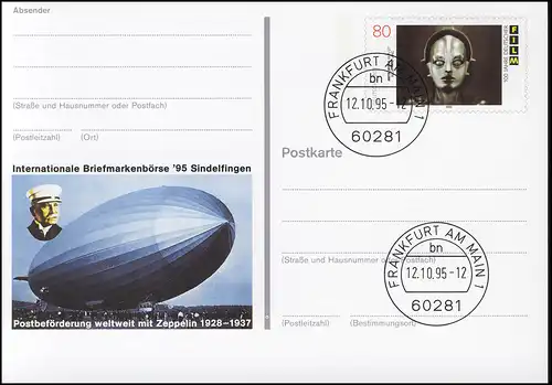 PSo 40 Briefmarkenbörse Sindelfingen Zeppelin 1995, VS-O Frankfurt 12.10.1995