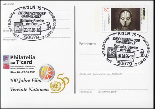 PSo 39 PHILATELIA Cologne Film et ONU 1995, SSt Cologne Recueil de données 20.10.95