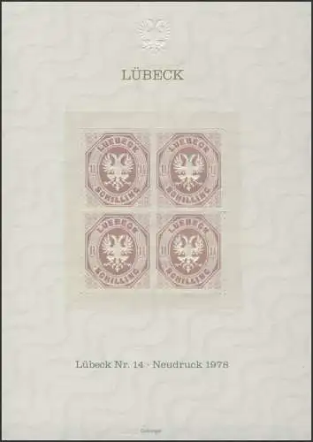 Sonderdruck Lübeck Nr. 14 Viererblock Neudruck 1978