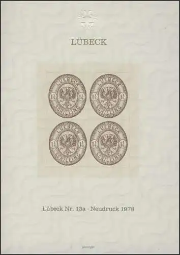 Sonderdruck Lübeck Nr. 13a Viererblock Neudruck 1978