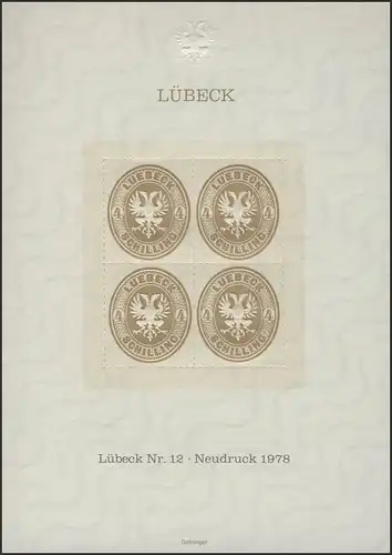 Sonderdruck Lübeck Nr. 12 Viererblock Neudruck 1978