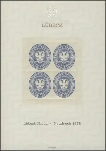 Impression spéciale Lubeck n° 11 Quadraper Bloc Réimpression 1978
