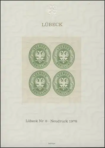 Sonderdruck Lübeck Nr. 8 Viererblock Neudruck 1978