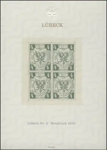 Sonderdruck Lübeck Nr. 5 Viererblock Neudruck 1978