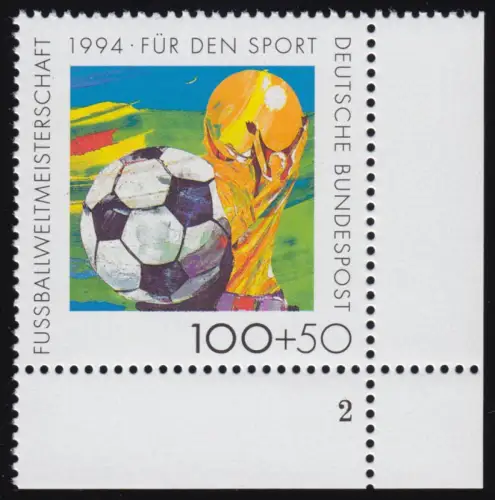 1718 Fußball 100+50 Pf - Bogenecke mit Formnummer FN2, postfrisch **