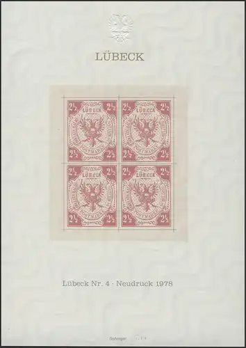 Sonderdruck Lübeck Nr. 4 Viererblock Neudruck 1978