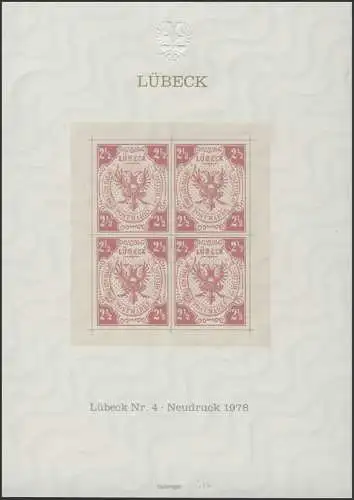 Sonderdruck Lübeck Nr. 4 Viererblock Neudruck 1978