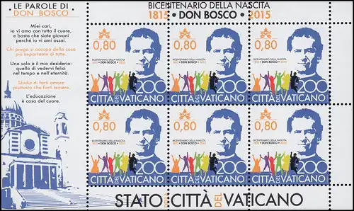 1836 Kleinbogen zum 200. Geburtstag von Giovanni Bosco 2015, ** / MNH