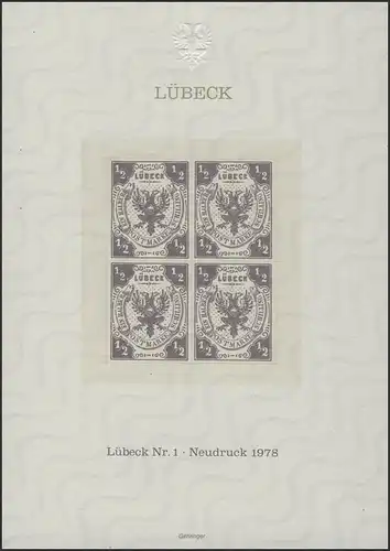 Sonderdruck Lübeck Nr. 1 Viererblock Neudruck 1978