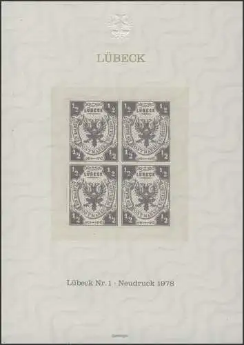 Sonderdruck Lübeck Nr. 1 Viererblock Neudruck 1978