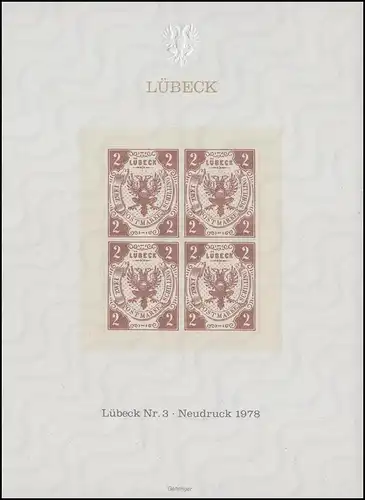 Sonderdruck Lübeck Nr. 3 Viererblock Neudruck 1978