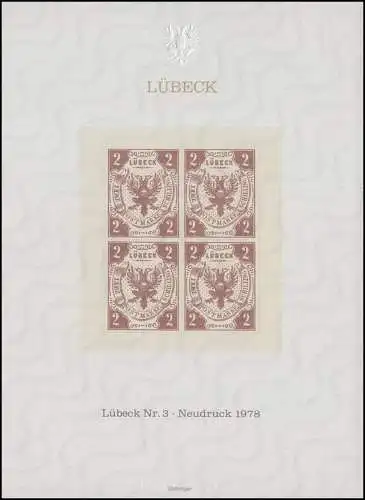 Sonderdruck Lübeck Nr. 3 Viererblock Neudruck 1978