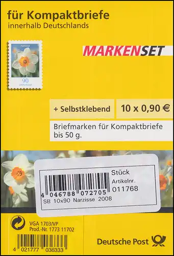 FB 1bb Narcisse feuille 10x2515 n° 1773 11702, avec étiquette de foire, **