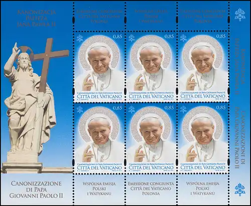 1802 Kleinbogen zur Heiligsprechung von Papst Johannes Paul II. 2014, ** / MNH