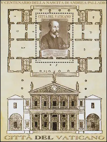 Block 31 zum 500. Geburtstag Architekt Andrea Palladio 2008, ** / MNH