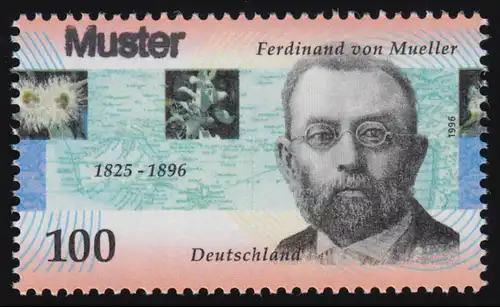 1889 Botaniker Freiherr Sir Ferdinand von Mueller, Muster-Aufdruck