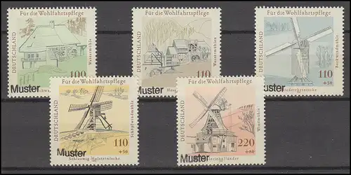 1948-1952 Wasser- und Windmühlen in Deutschland, Satz mit Muster-Aufdruck