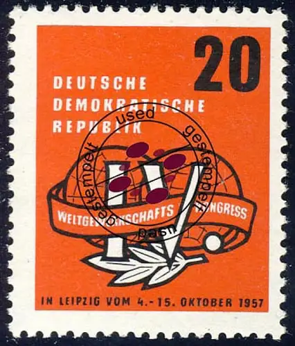 595 Weltgewerkschaftskongress, gestempelt O