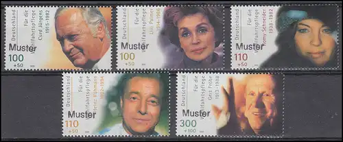 2143-2147 Bien-être: acteur Fröbe, Augmann etc., 5 valeurs, ensemble avec impression de motif