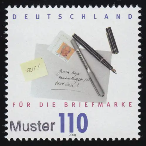 2148 Tag der Briefmarke: Briefumschlag und Schreibzeug, Muster-Aufdruck
