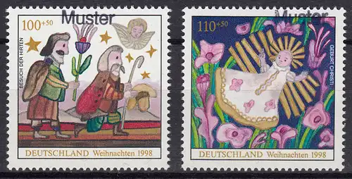 2023-2024 Weihnachten 1998, 2 Werte komplett, Satz mit Muster-Aufdruck