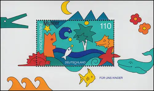 Block 42 Für uns Kinder: Meerestiere und Dinosaurier, Muster-Aufdruck