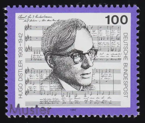 1637 Compositeur Hugo Distler, impression de motif