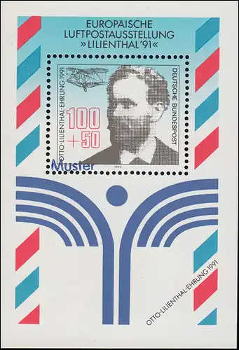 Bloc 24 Exposition de courrier aérien LILIENTHAL'91 à Dresde, impression de motif