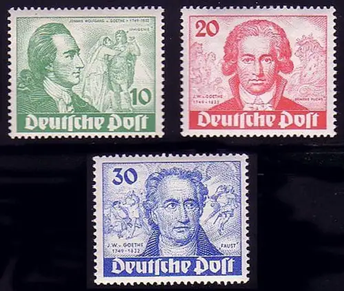 61-63 Goethe - Satz postfrisch **, alle geprüft BPP