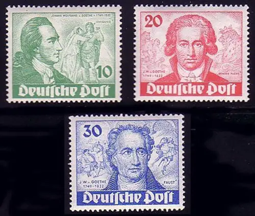 61-63 Goethe - Satz postfrisch **, alle geprüft BPP
