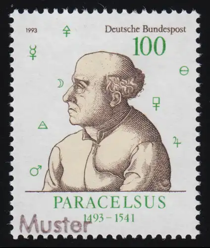 1704 Naturforscher Philosoph Arzt Paracelsius, Muster-Aufdruck